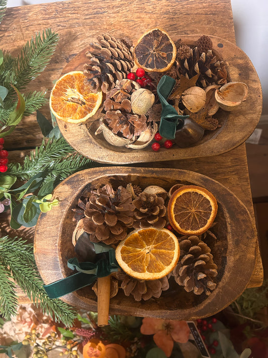 Wooden Dough Bowl Festive Potpourri-Small