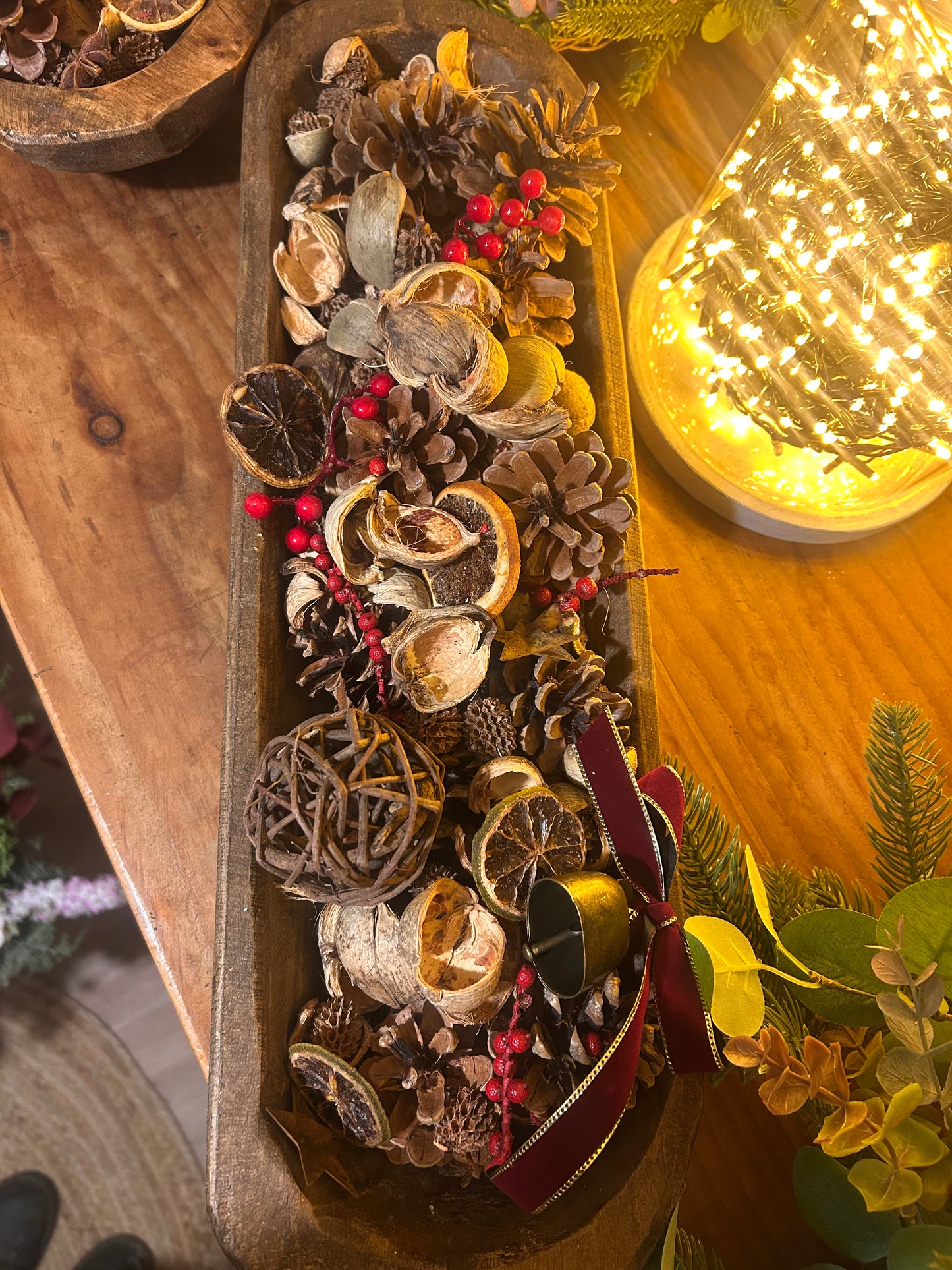 Wooden Dough Bowl Festive Potpourri-Large