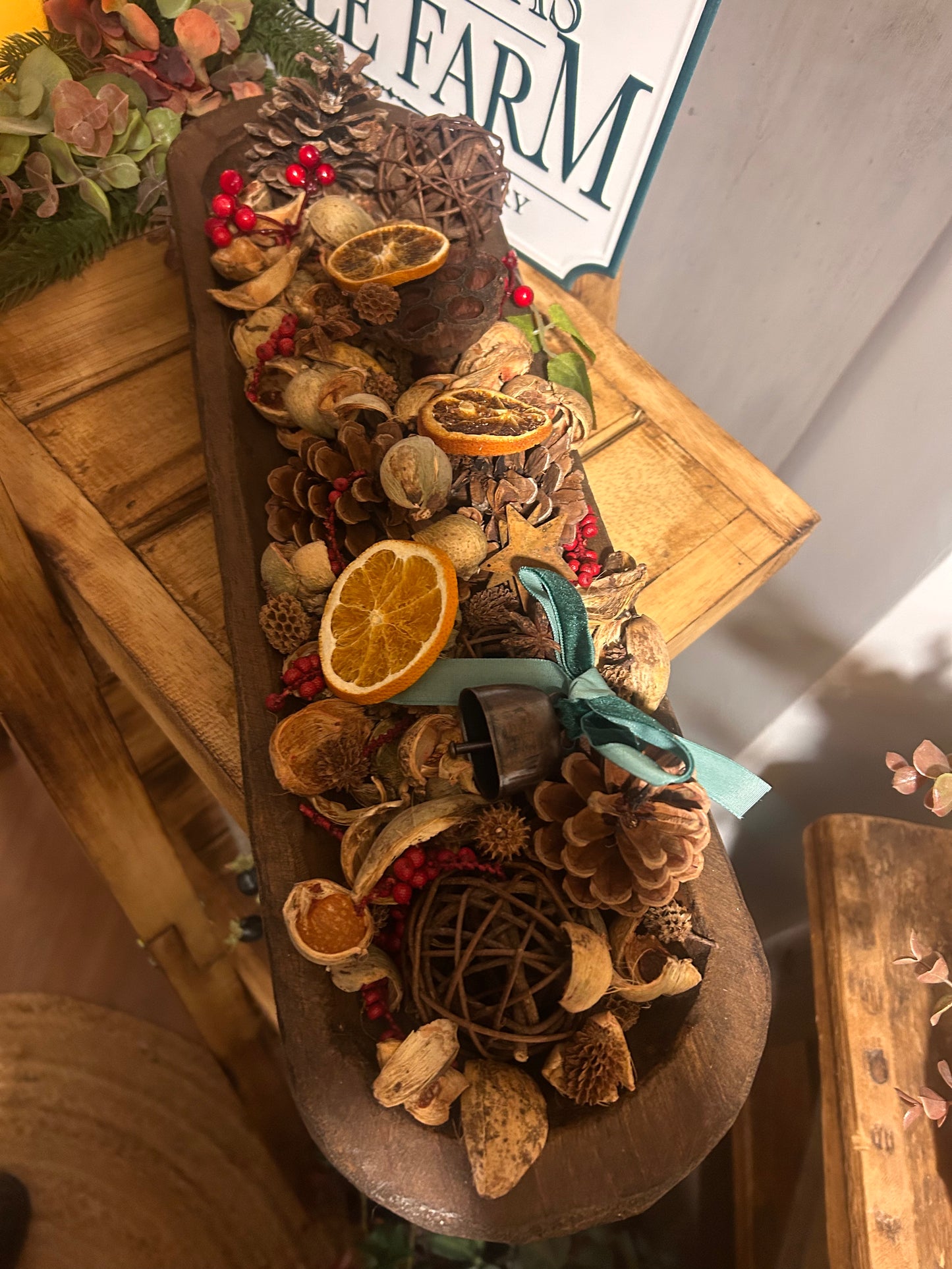 Wooden Dough Bowl Festive Potpourri-Large