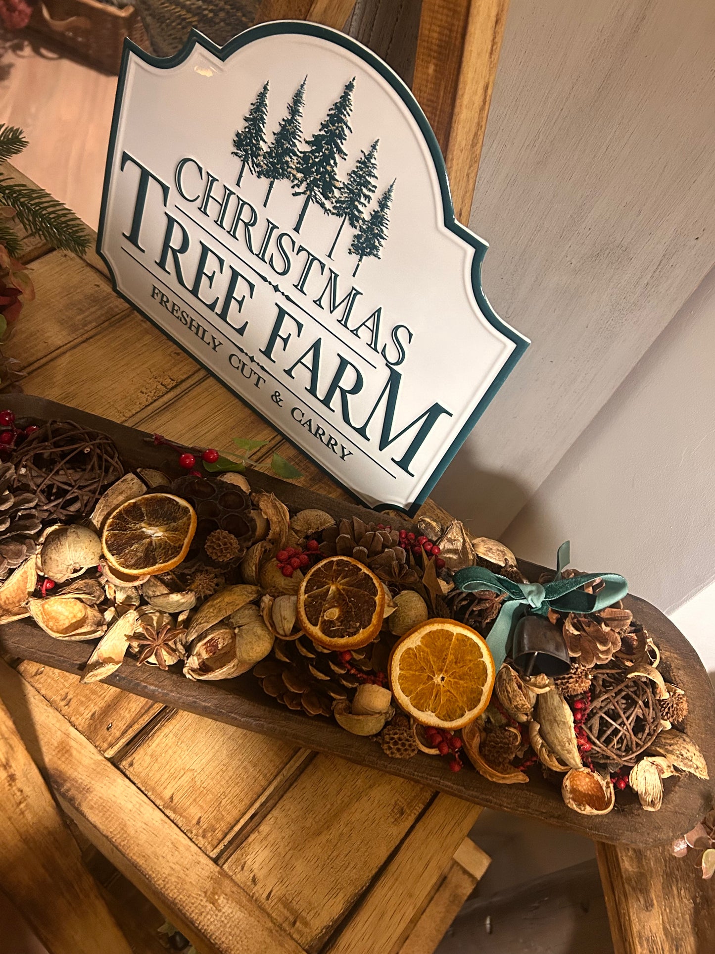 Wooden Dough Bowl Festive Potpourri-Large