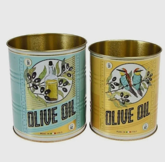 Set of 2 Retro Olive Oil Storage Tins
