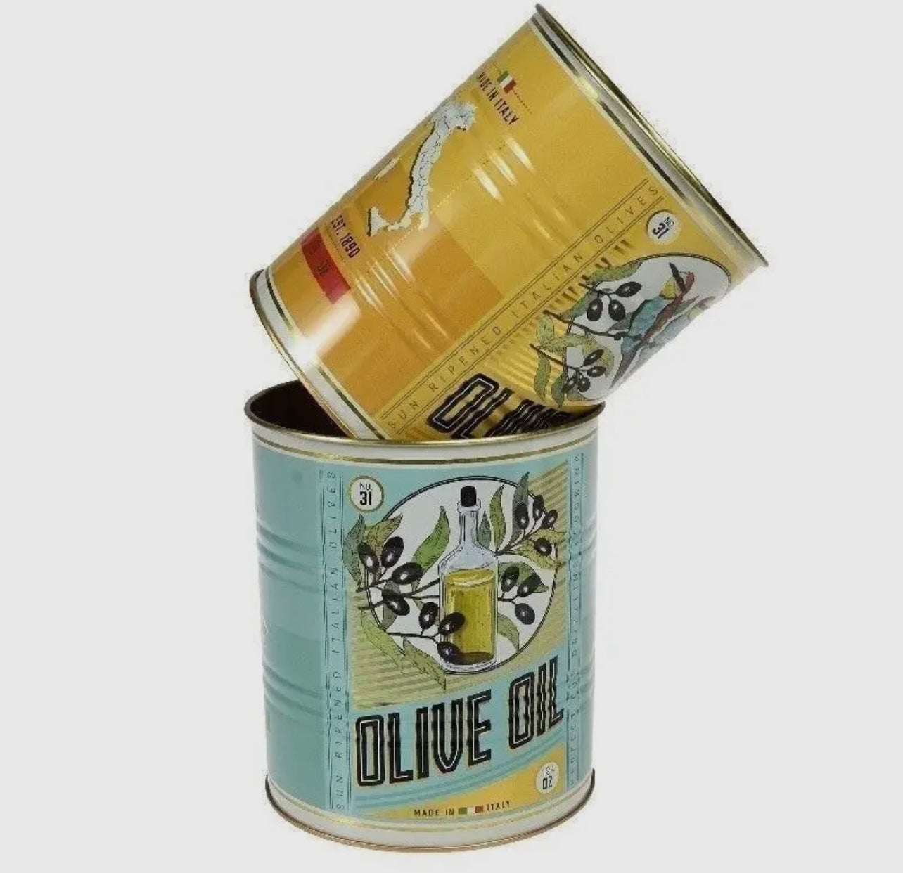Set of 2 Retro Olive Oil Storage Tins
