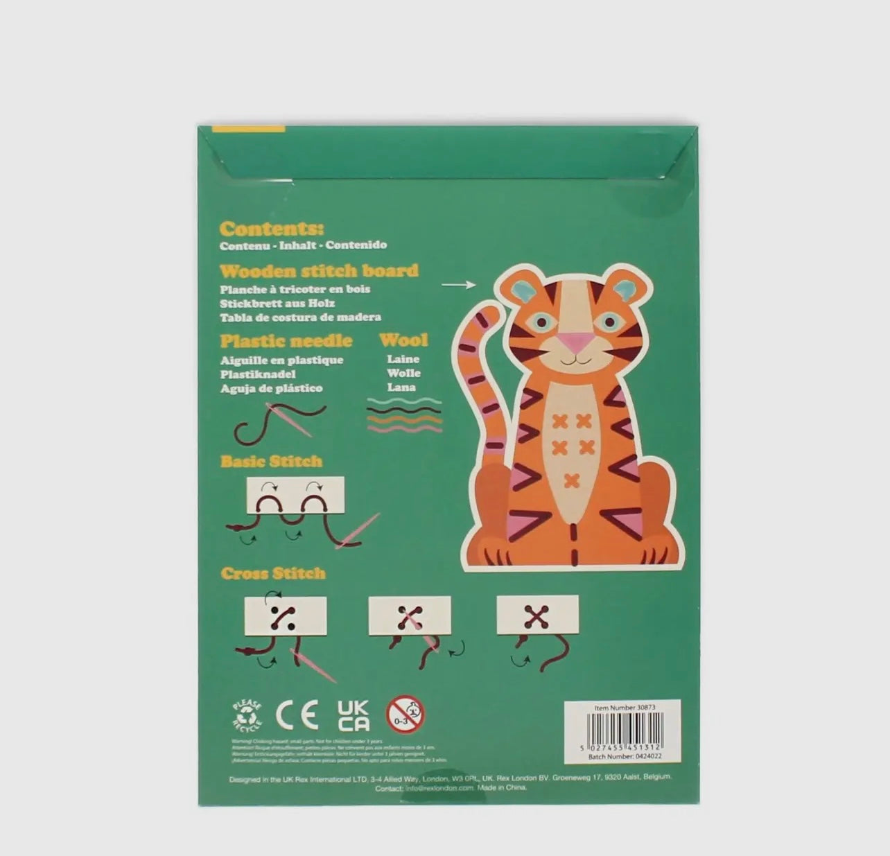 Learn to Sew – Wooden Hand Stitching Kit (Tiger Design)