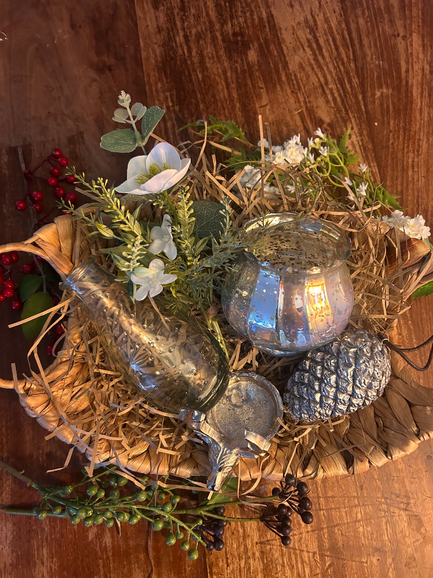 Rustic Silver Hamper Basket- Perfect for Christmas
