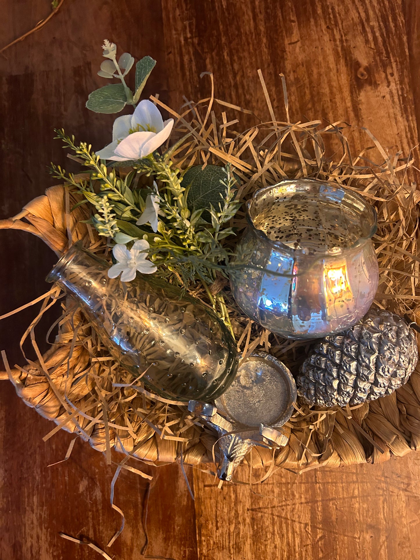 Rustic Silver Hamper Basket- Perfect for Christmas