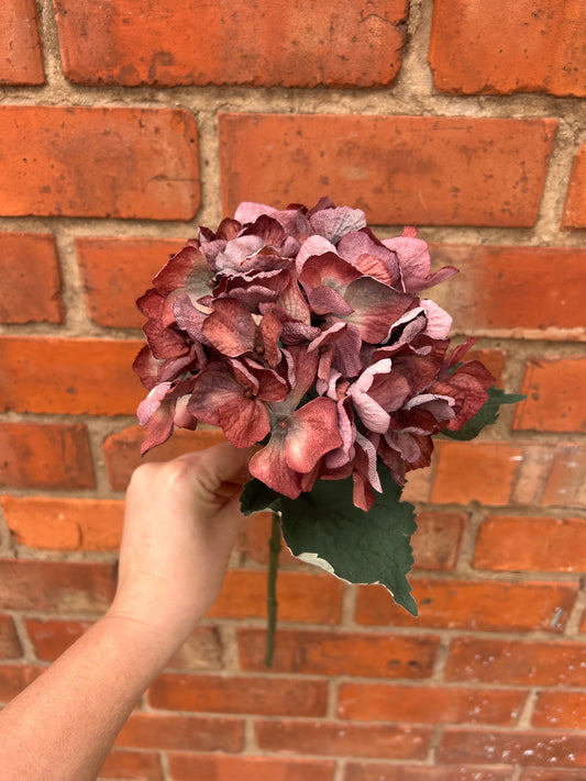 Faux Hydrangea Stem – Dusty Rose & Plum