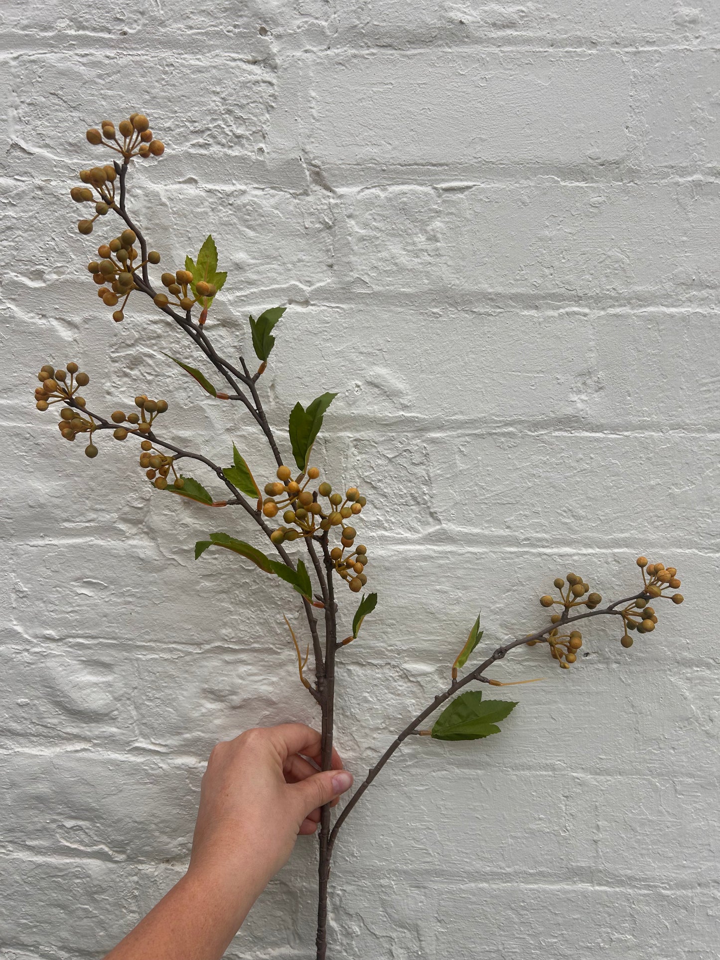 Faux Hypericum Berry Spray – Yellow Green