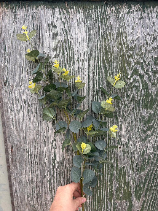 Faux Eucalyptus Spray with Yellow Buds