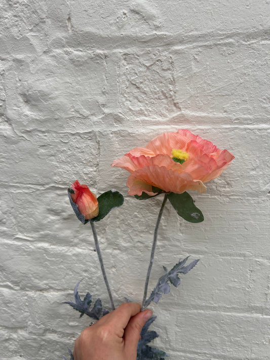 Faux Coral Poppy Stem