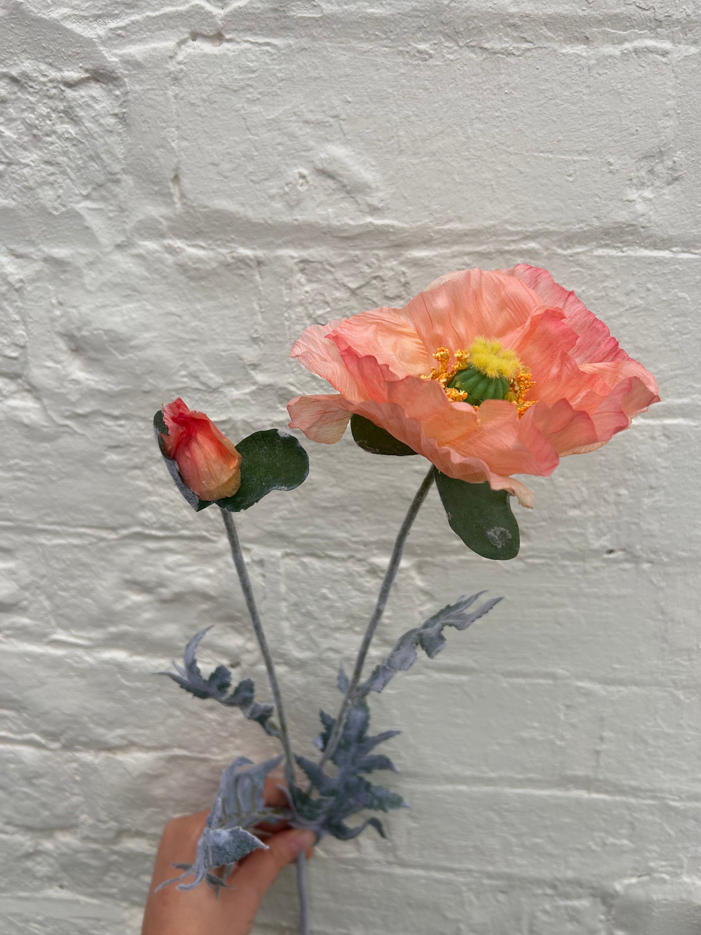 Faux Coral Poppy Stem