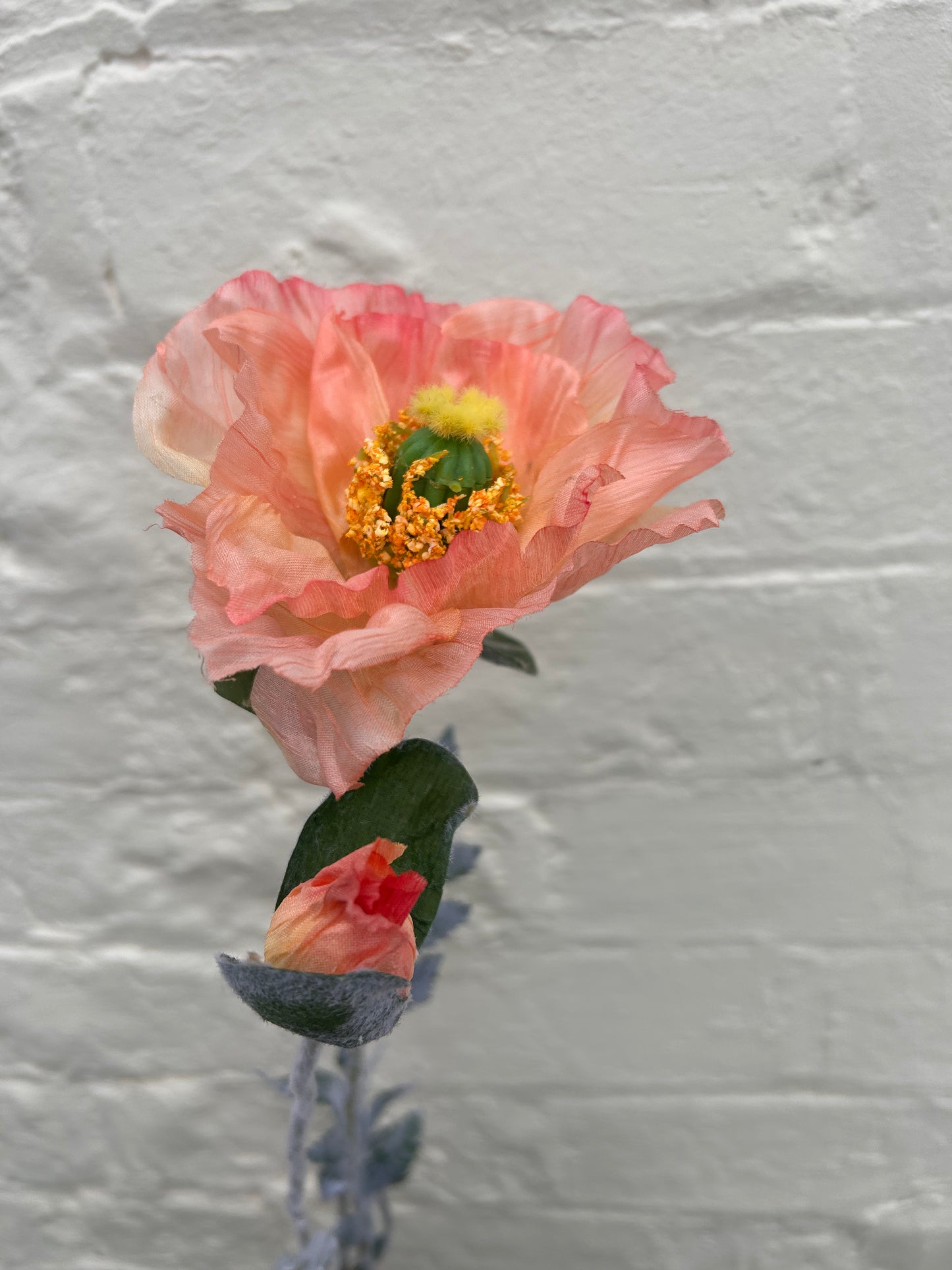 Faux Coral Poppy Stem