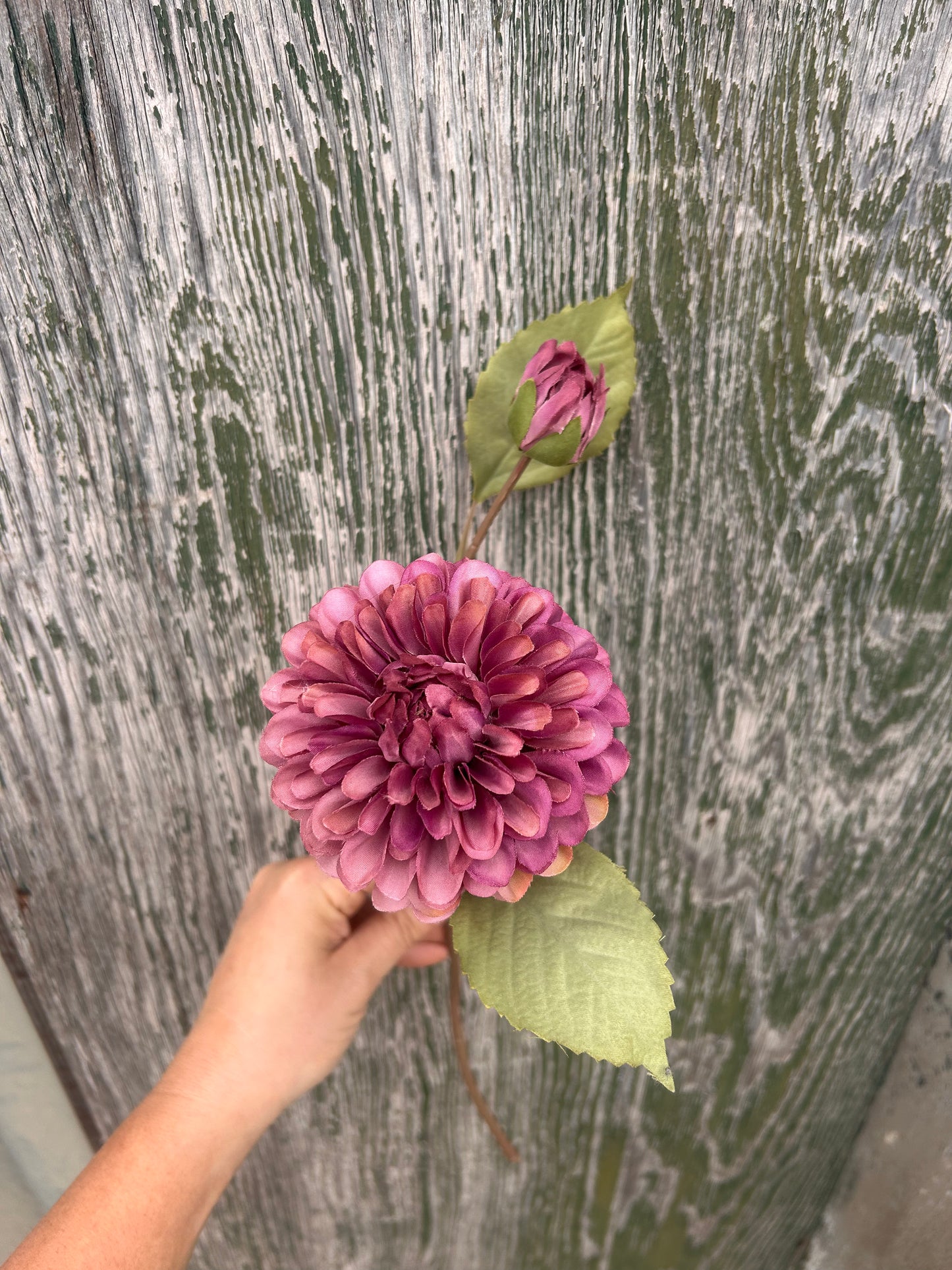 Faux Dahlia Stem – Plum & Blush