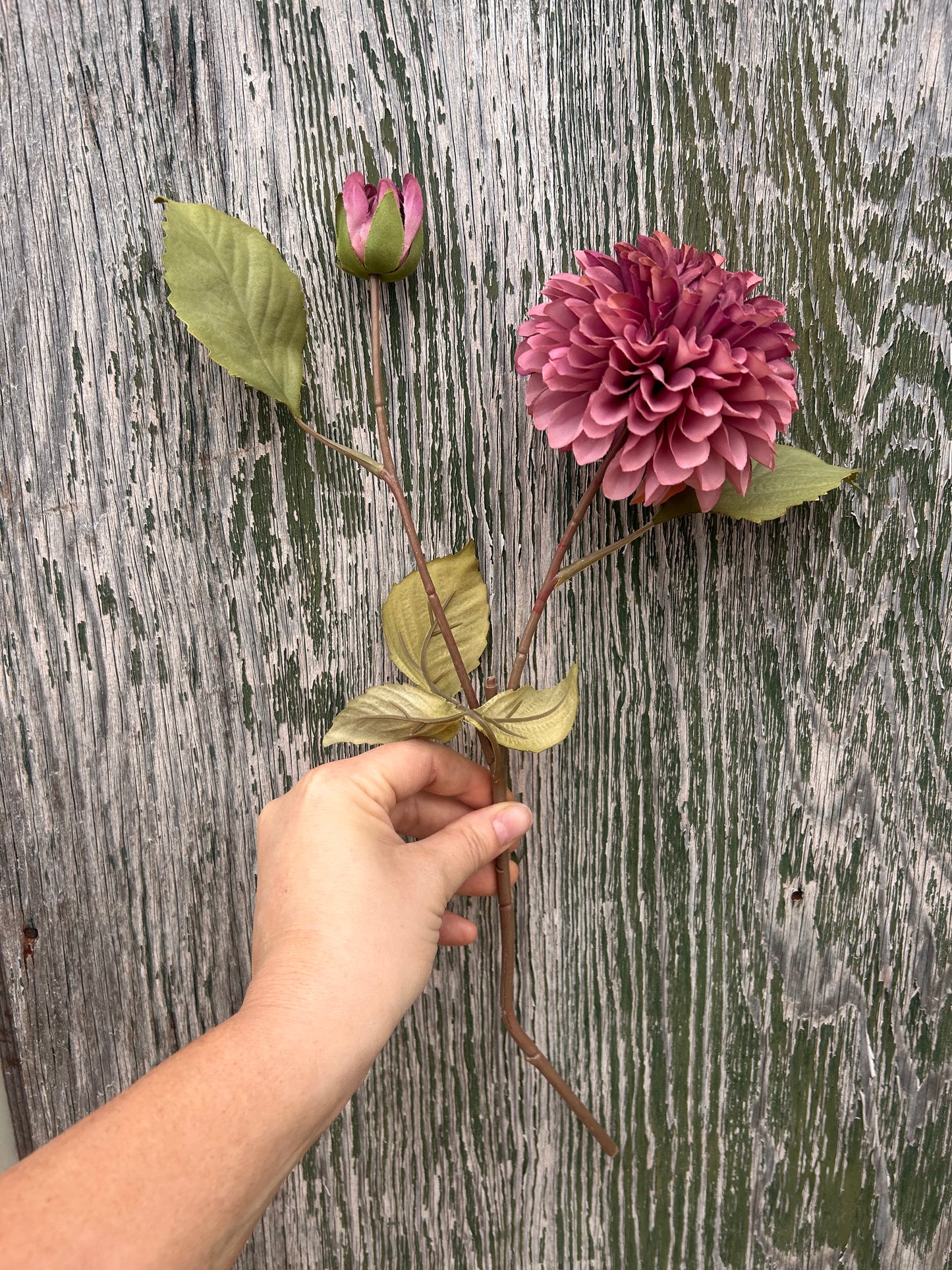 Faux Dahlia Stem – Plum & Blush