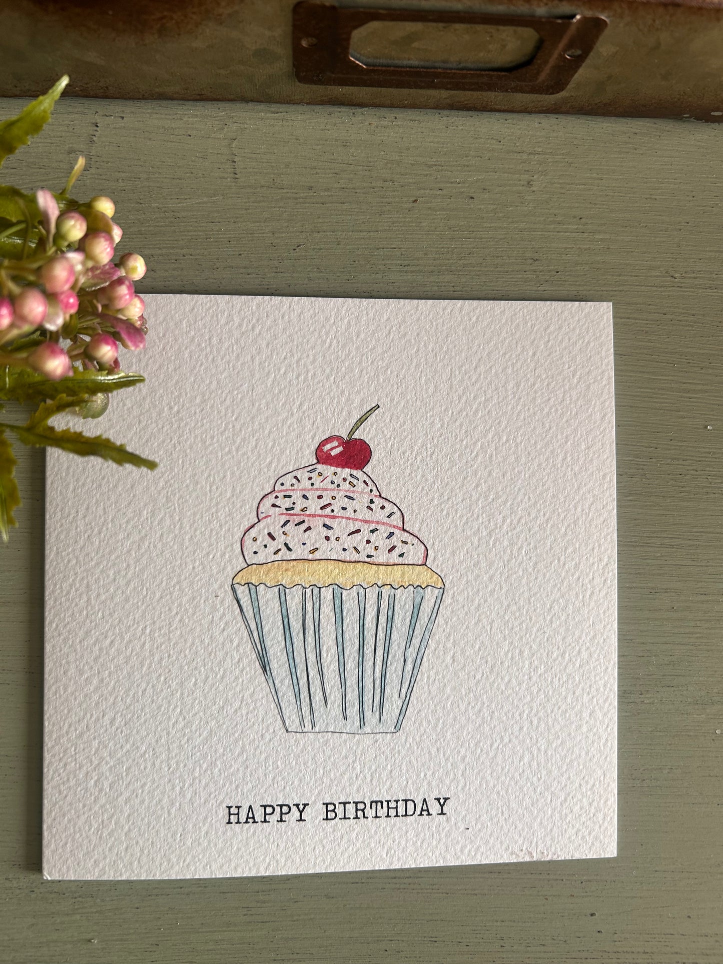 Hand Illustrated Cupcake Happy Birthday Card