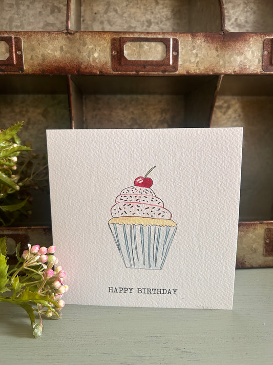 Hand Illustrated Cupcake Happy Birthday Card