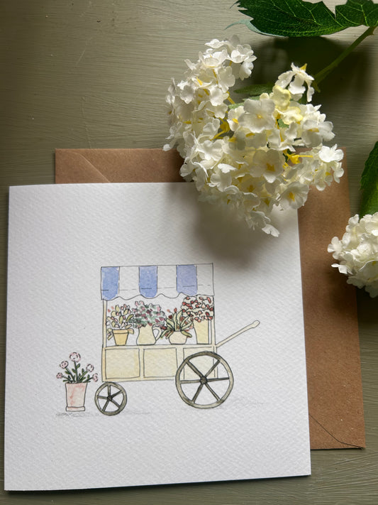 Hand Illustrated Flower Cart Card
