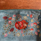 Mini Velvet Hand Embroidered Pouch – Folk Art Hedgehog (Aqua)