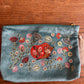 Velvet Hand Embroidered Zip Pouch – Folk Art Hedgehog (Aqua)