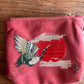 Mini Velvet Hand Embroidered Pouch – Crane at Sunrise (Coral)