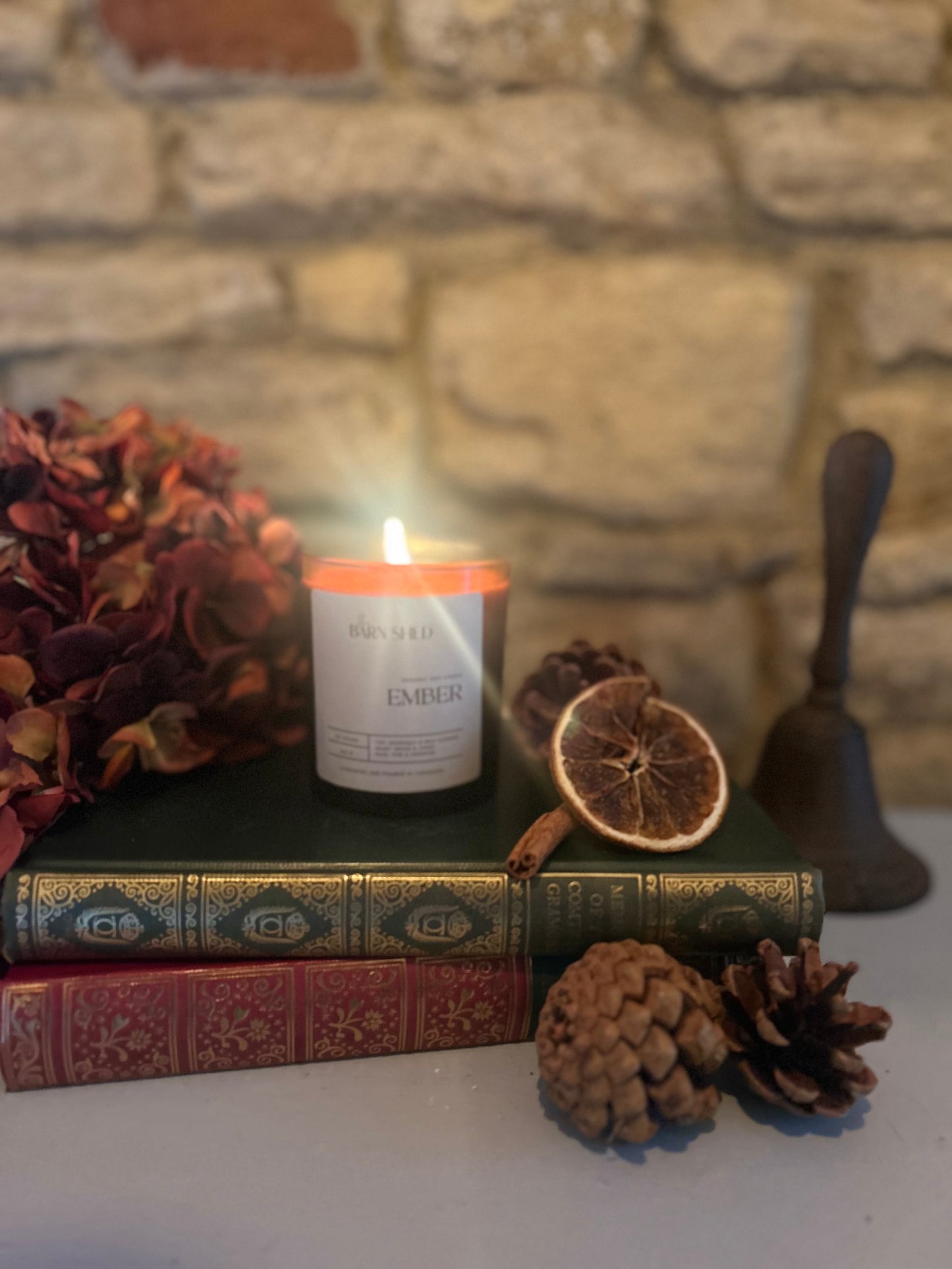 Rustic Handmade Candle - Ember| Cosy, Woodland Nature Scent in Amber Glass Pot