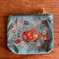 Mini Velvet Hand Embroidered Pouch – Folk Art Hedgehog (Aqua)
