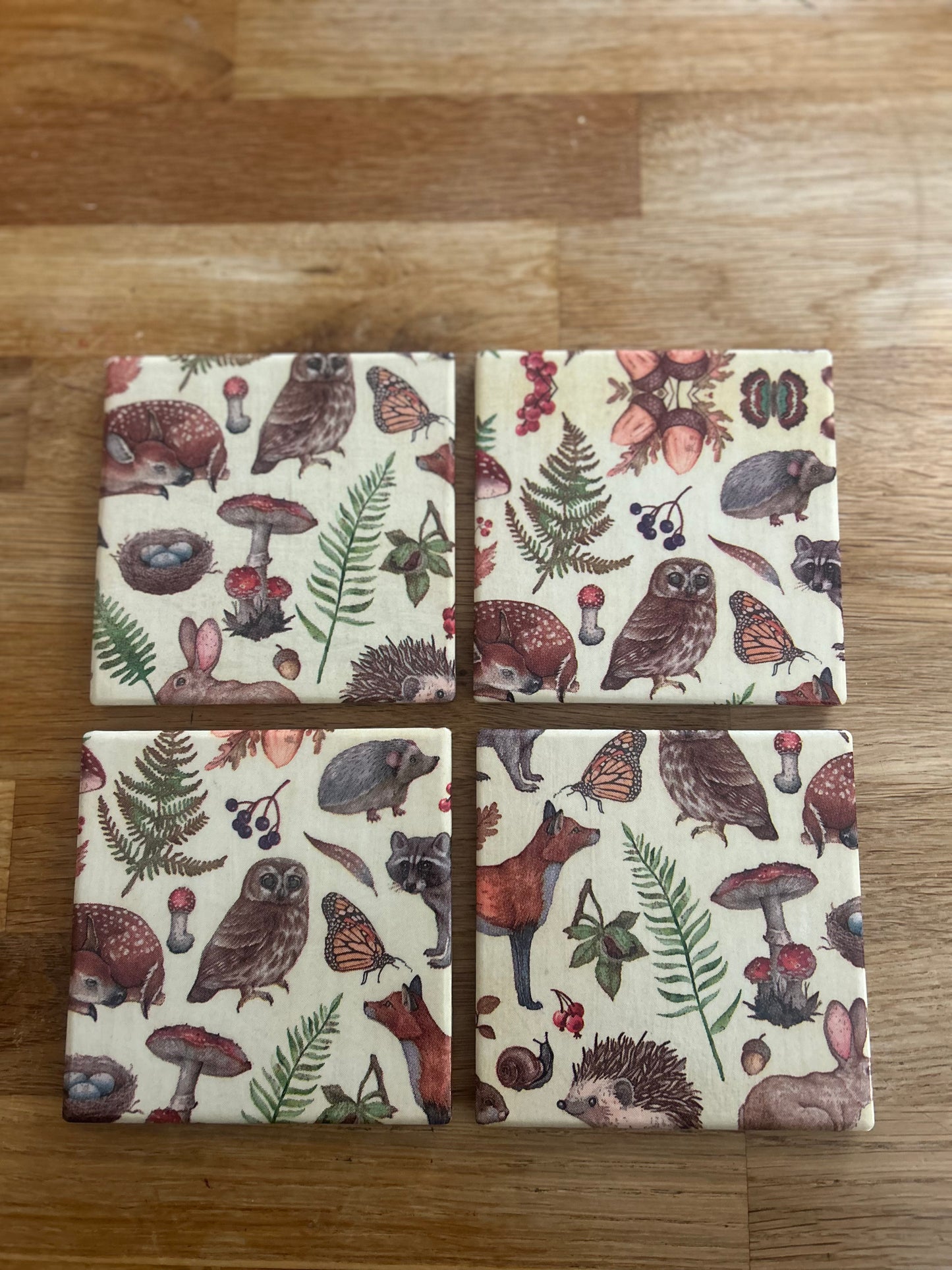 Handmade Woodland Ceramic Coasters- Set of 4