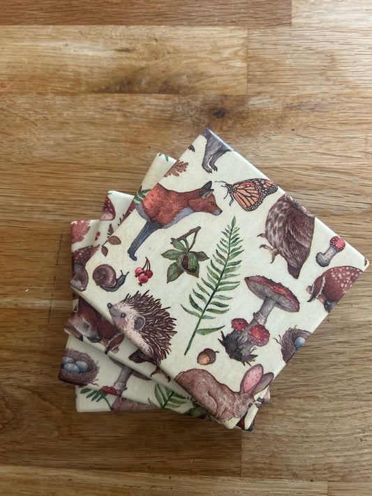 Handmade Woodland Ceramic Coasters- Set of 4