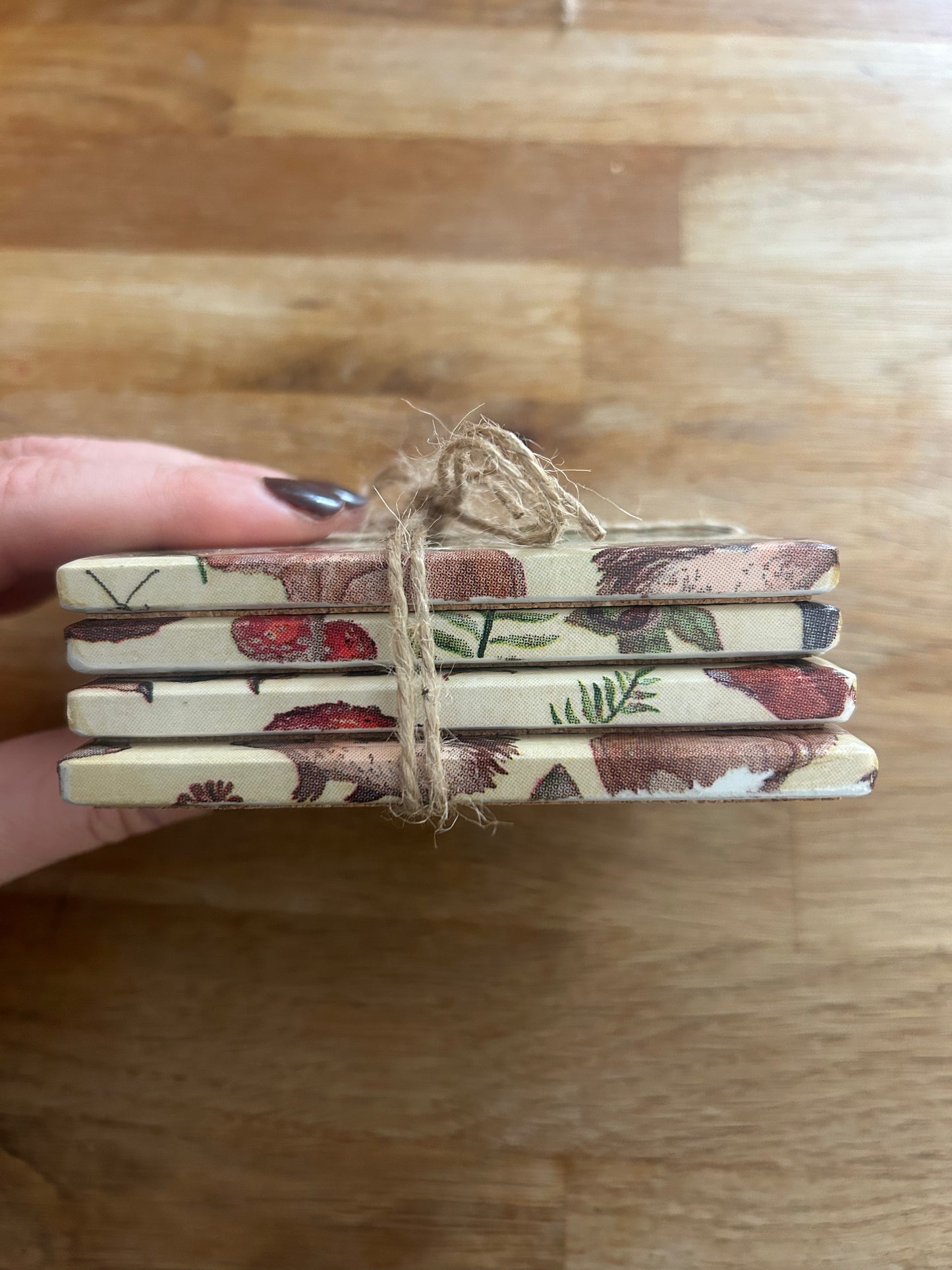 Handmade Woodland Ceramic Coasters- Set of 4