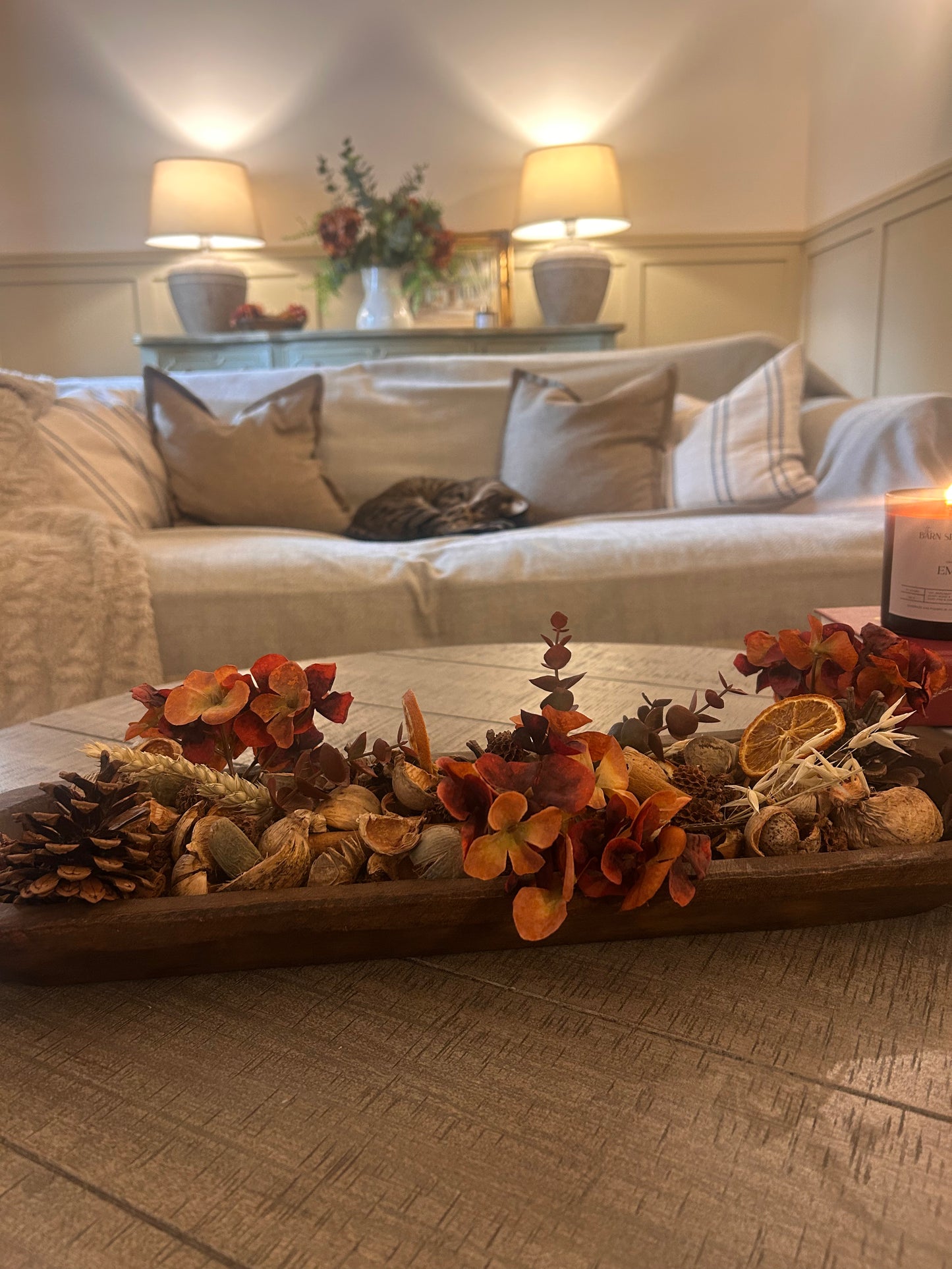 Large Autumn Hydrangea Potpourri Botanical Dough Bowl