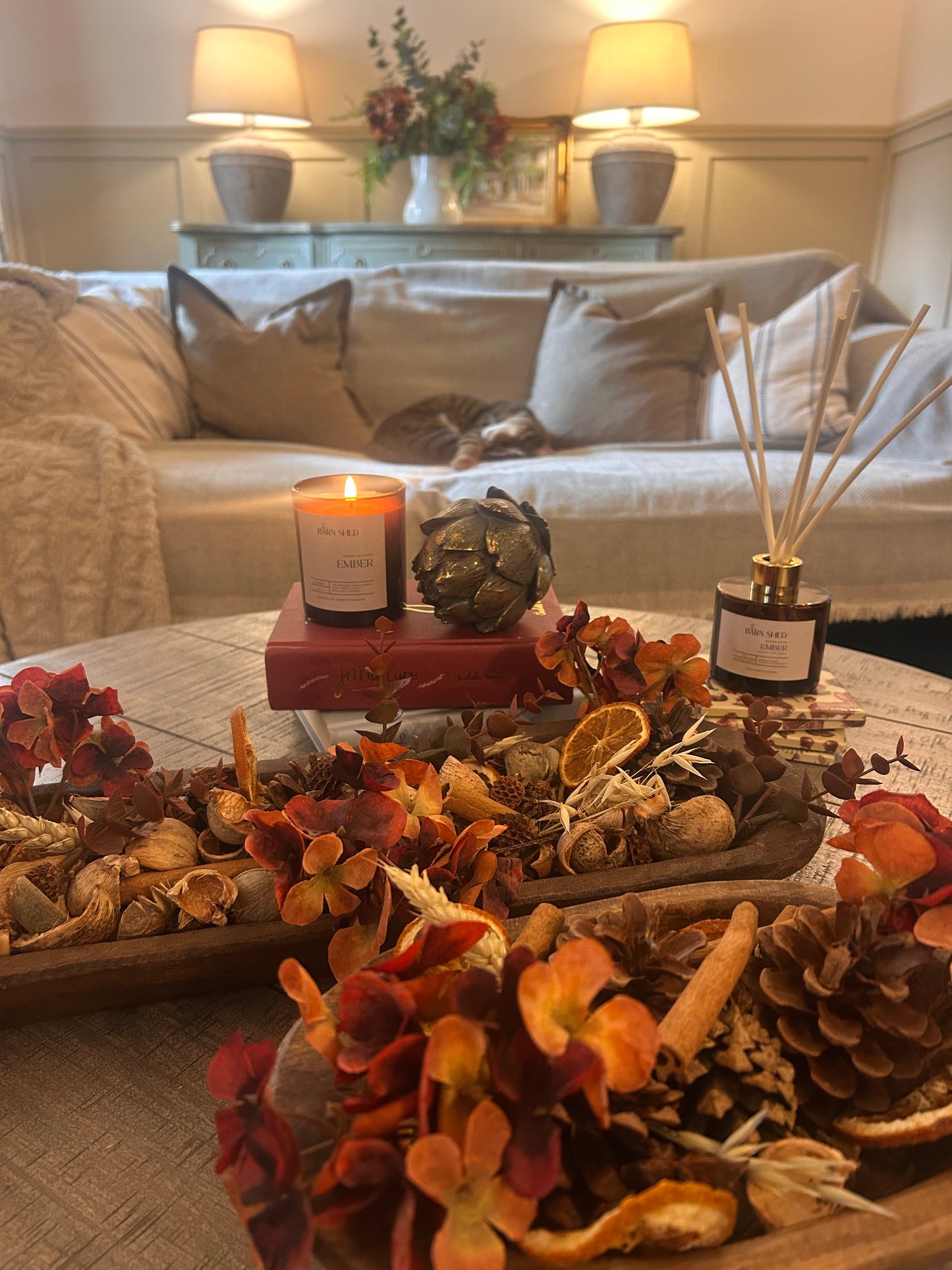 Large Autumn Hydrangea Potpourri Botanical Dough Bowl