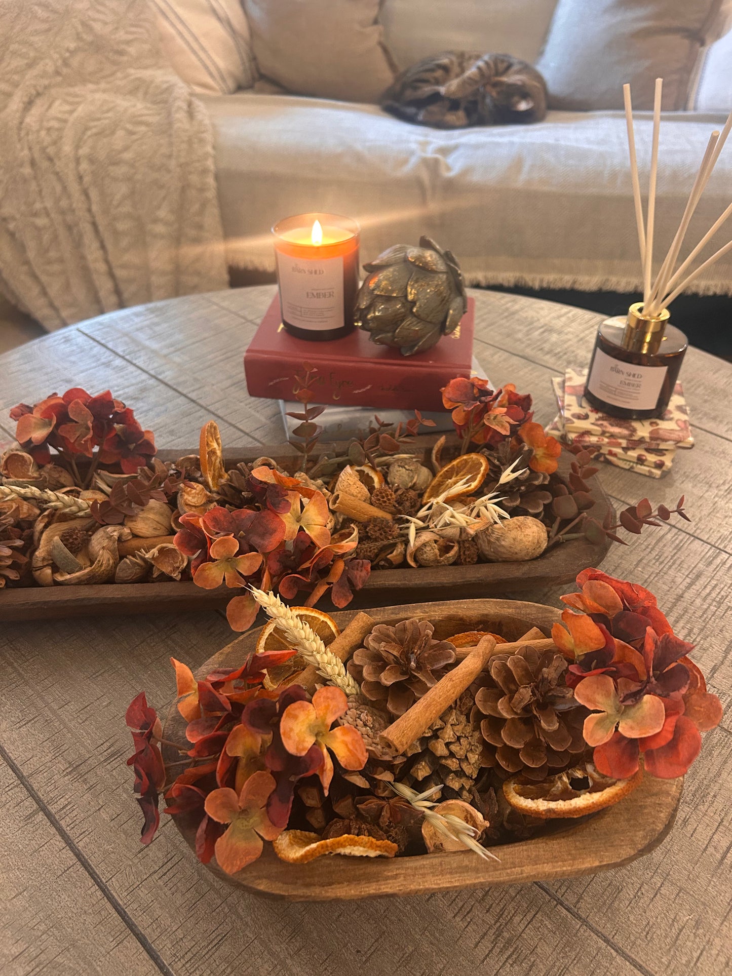 Large Autumn Hydrangea Potpourri Botanical Dough Bowl