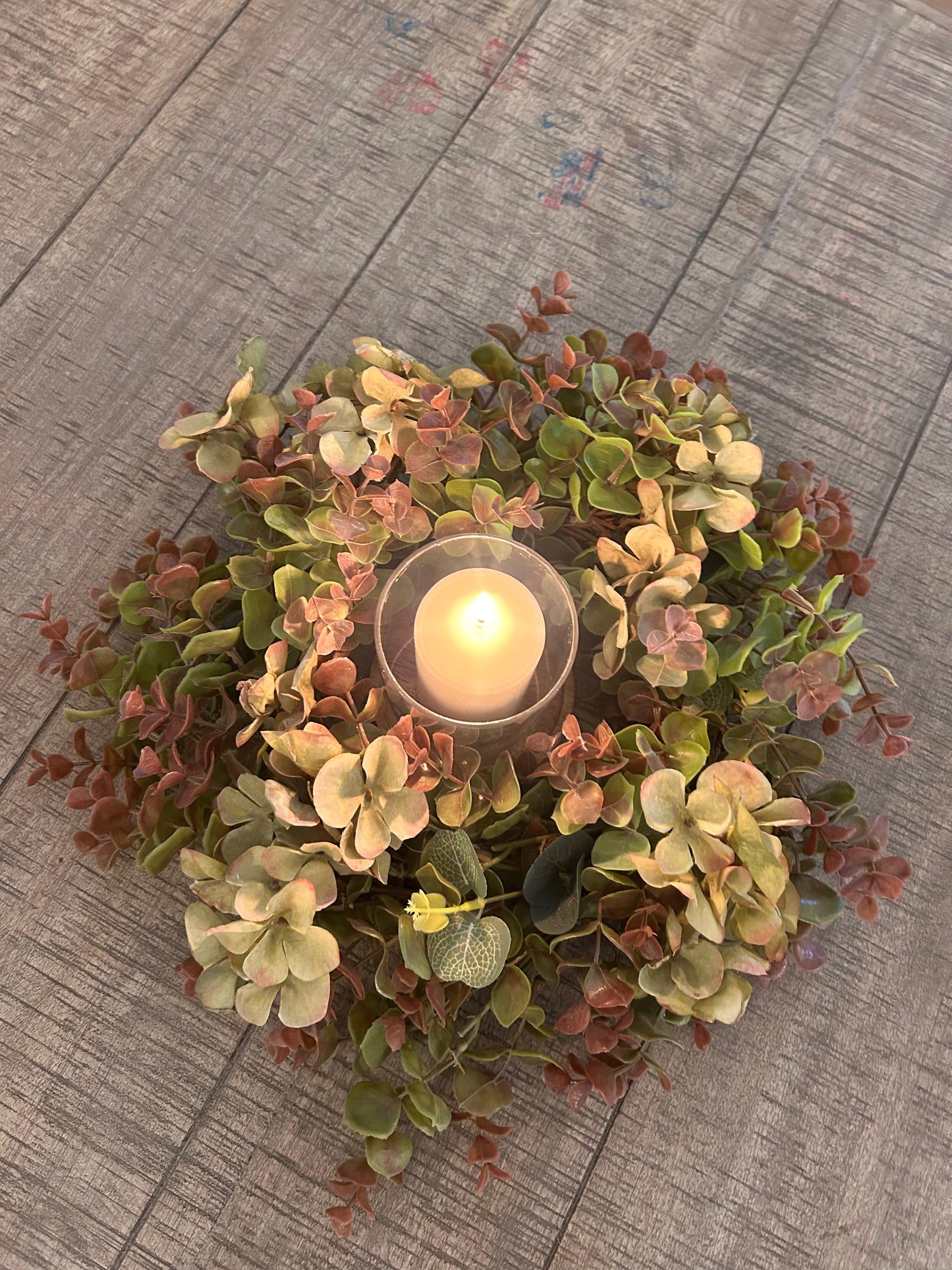 Green Hydrangea & Eucalyptus Table Centre with Candle