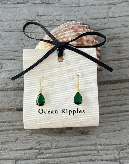 14ct Gold Plated Faceted Green Glass Drop Earrings