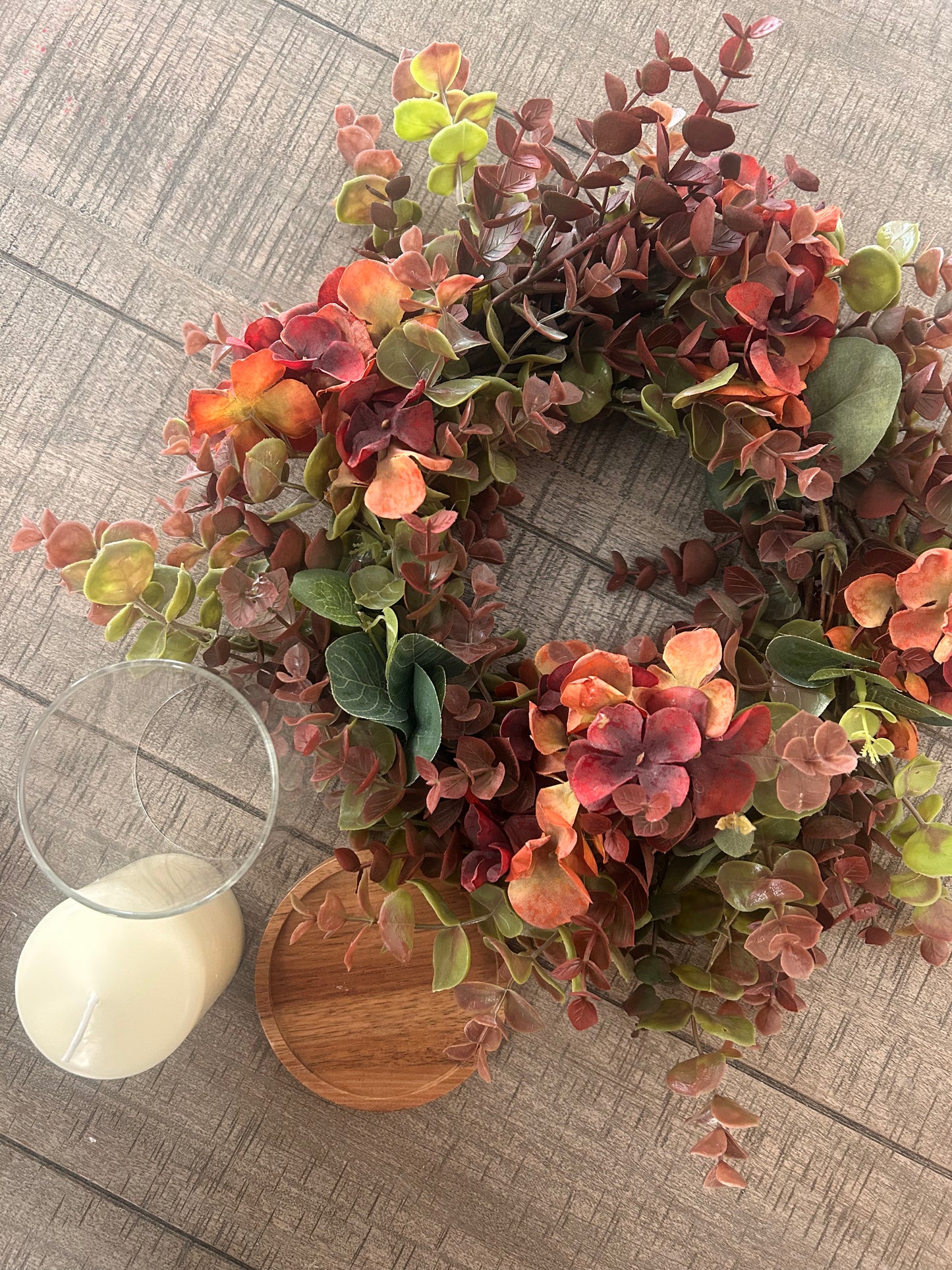 Autumn Hydrangea & Eucalyptus Artificial Wreath and Table Centre Bundle