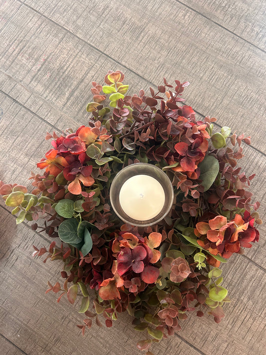 Autumn Hydrangea & Eucalyptus Table Centre with Candle