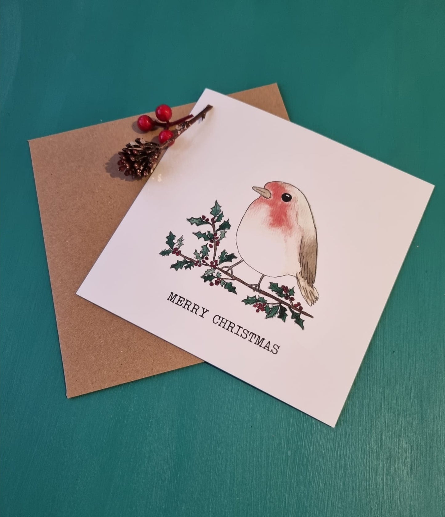 Hand Illustrated Christmas Robin Christmas Card