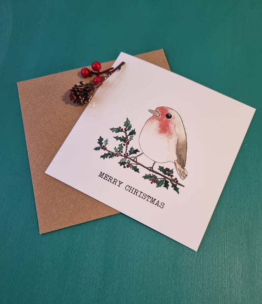Hand Illustrated Christmas Robin Christmas Card