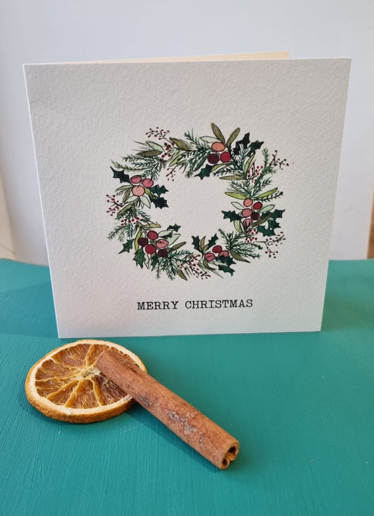 Hand Illustrated Christmas Wreath Card