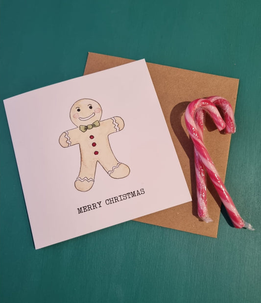 Hand Illustrated Christmas Gingerbread Man Card