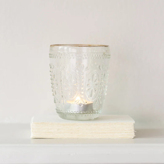 Glass Flower Tealight Holder with Gold Rim