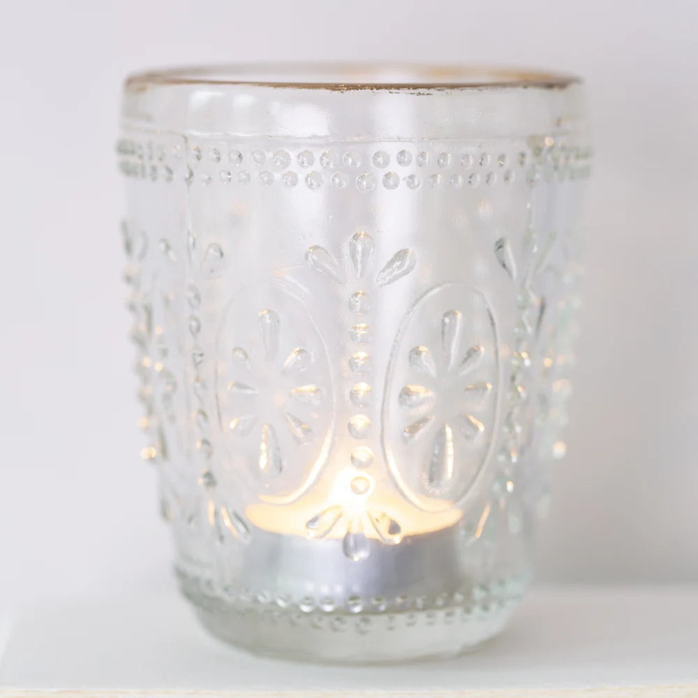 Glass Flower Tealight Holder with Gold Rim