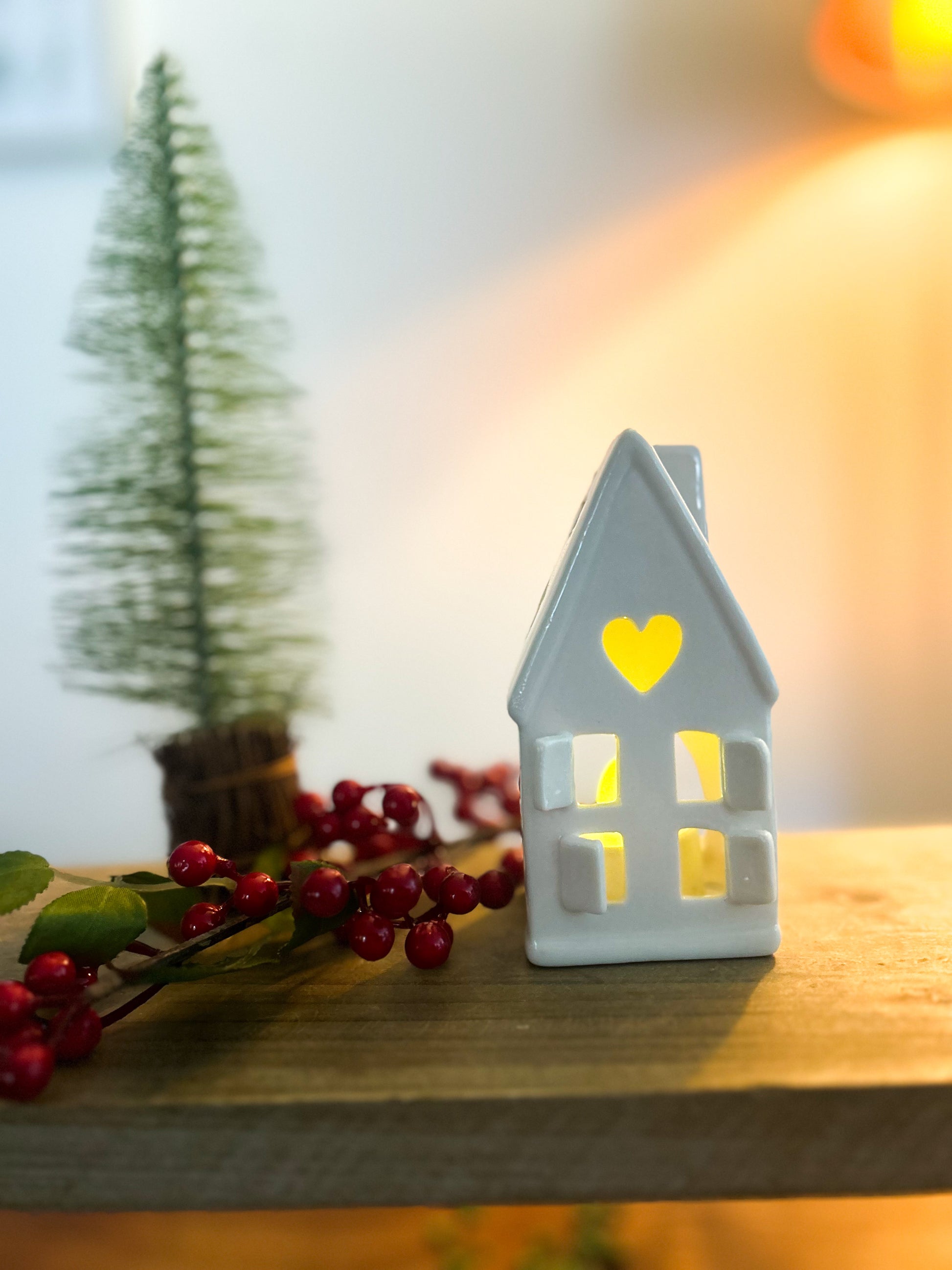 Rustic light up white house 