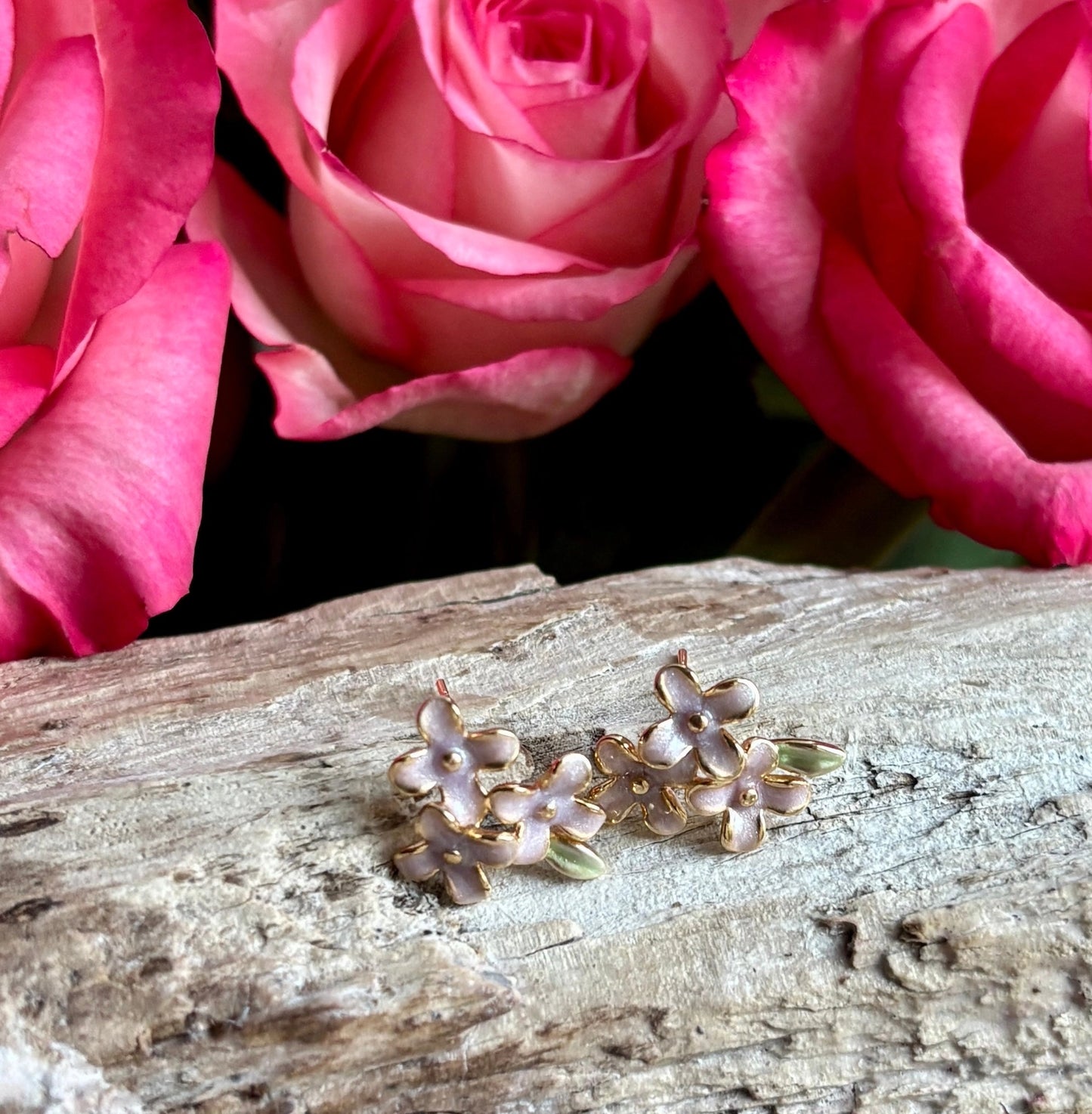 14ct Gold Plated Lilac Flower Stud Earrings