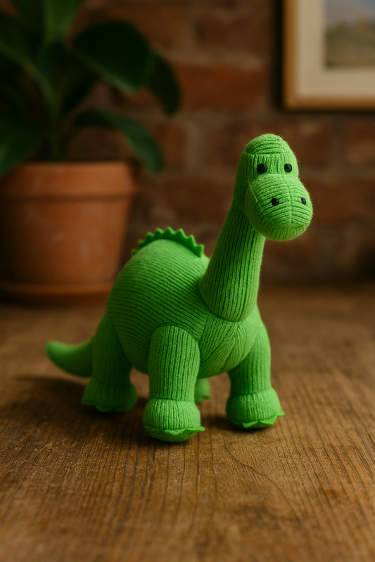 Knitted Green Diplodocus Dinosaur Soft Toy