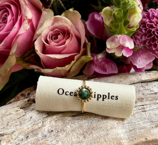 18ct Gold Plated Natural Stone Flower Ring-Aventurine