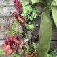 Christmas Hydrangea & Eucalyptus Artificial Wreath -Olive Green Velvet Bow