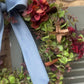Christmas Hydrangea & Eucalyptus Artificial Wreath -Vintage Blue Velvet Bow