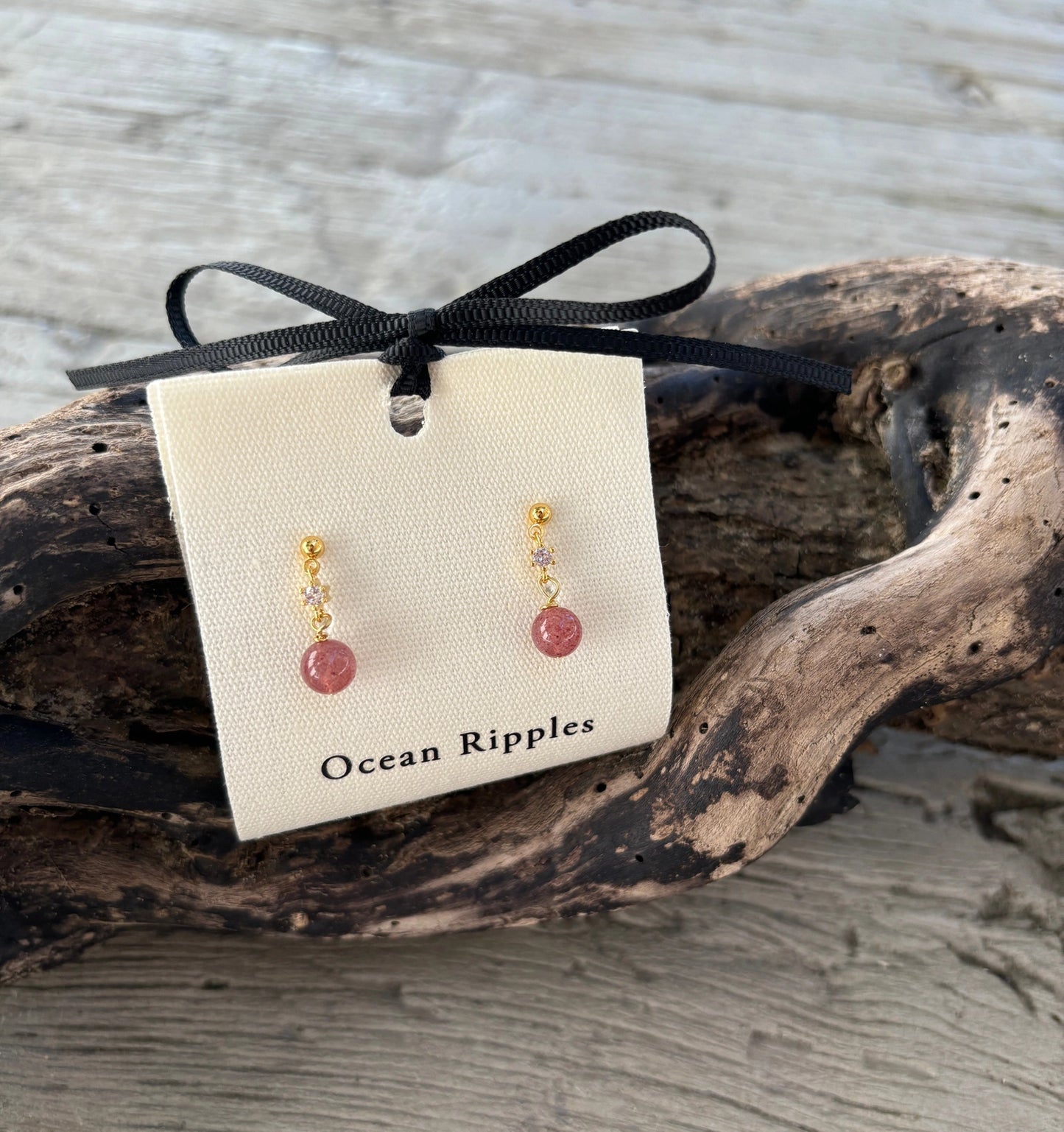 14ct Gold Plated Strawberry Quartz Drop Earrings