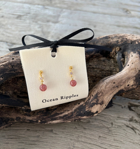 14ct Gold Plated Strawberry Quartz Drop Earrings