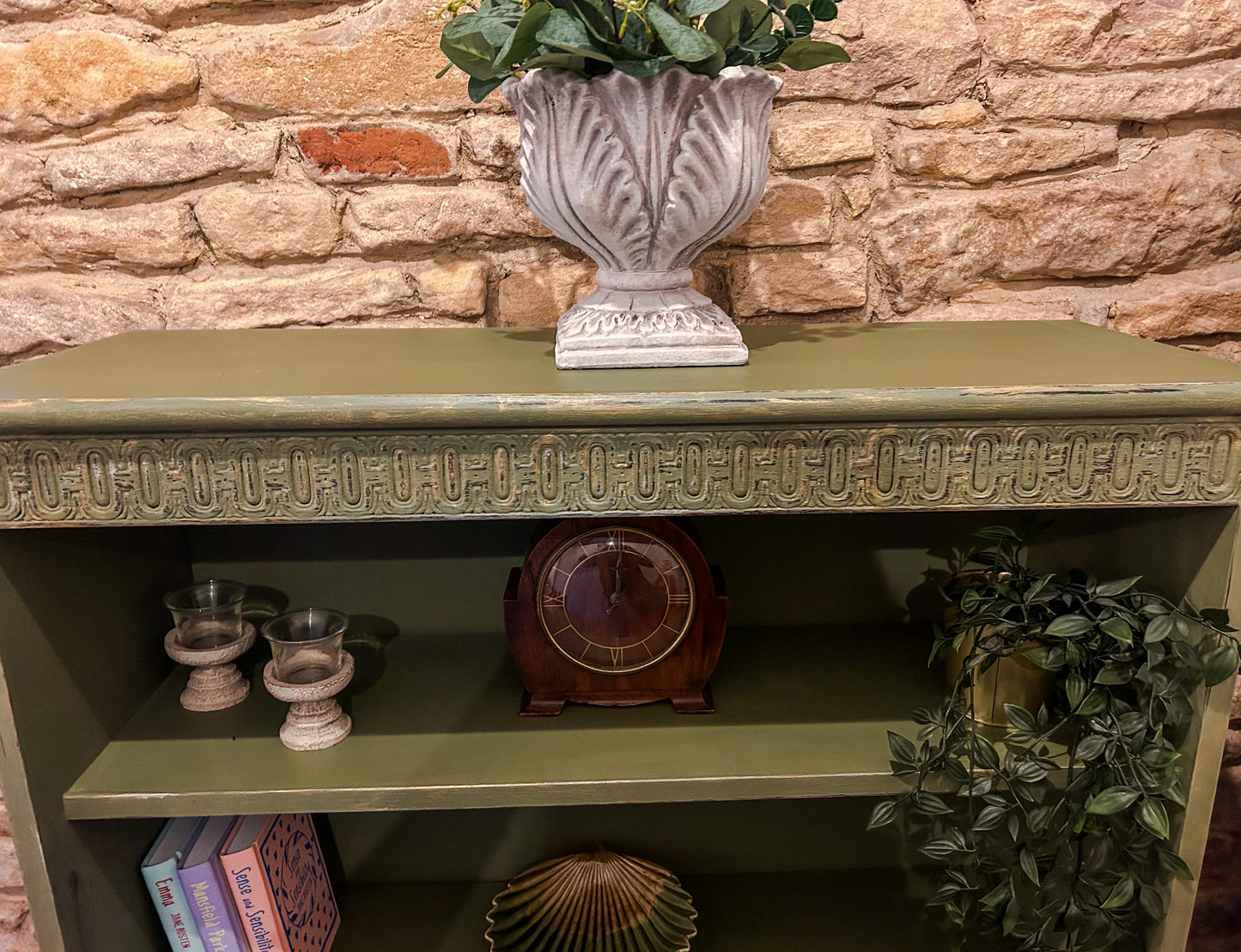 Country Refurbished Bookcase in Olive - The Barn Shed